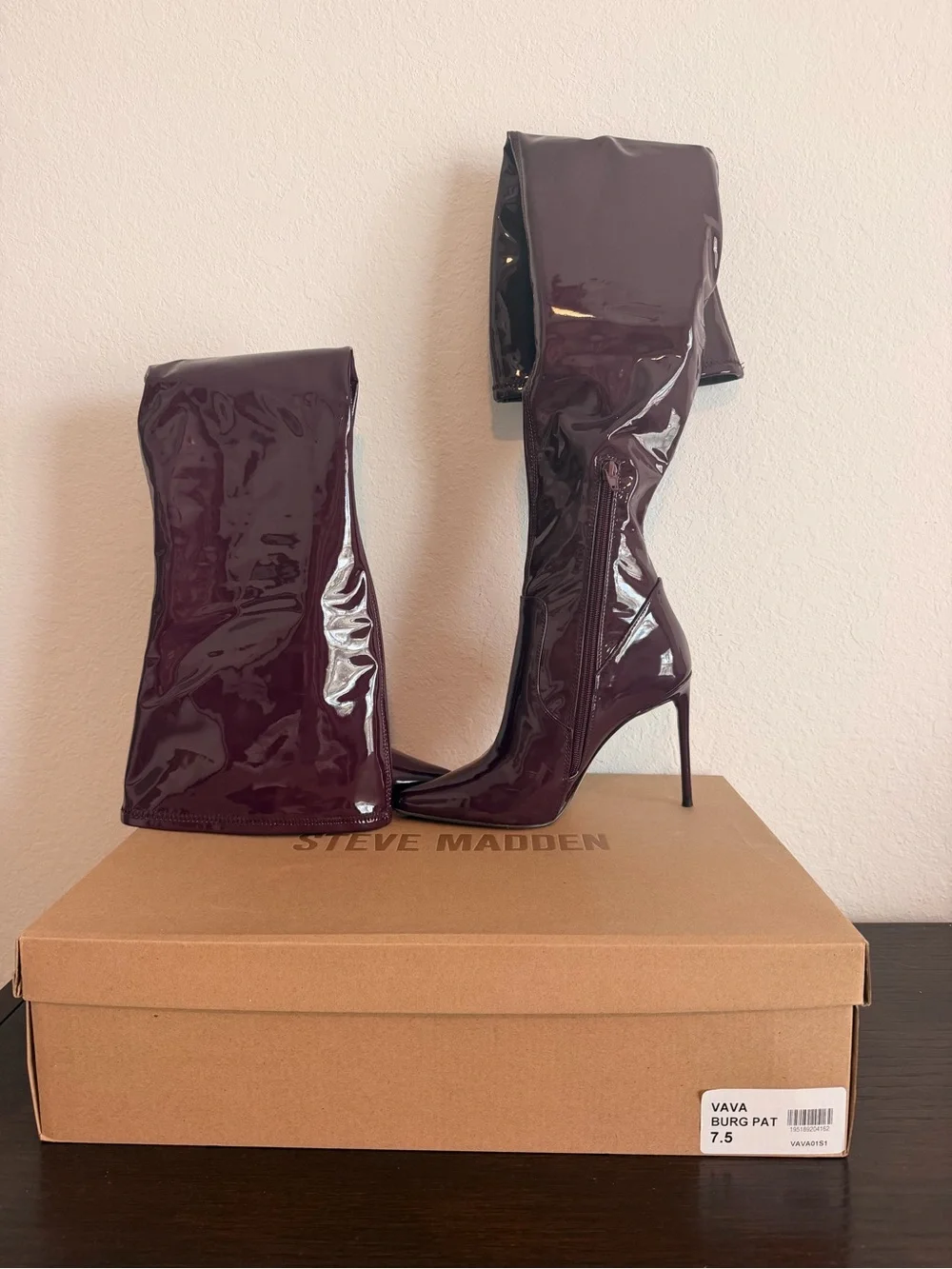 Steve Madden Burgundy Patent Over-the-Knee Stiletto Boots